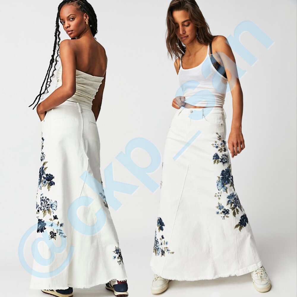 NWOT Free People x Driftwood Bluebell Fleur Maxi Skirt Sz 29 - Picture 3 of 13